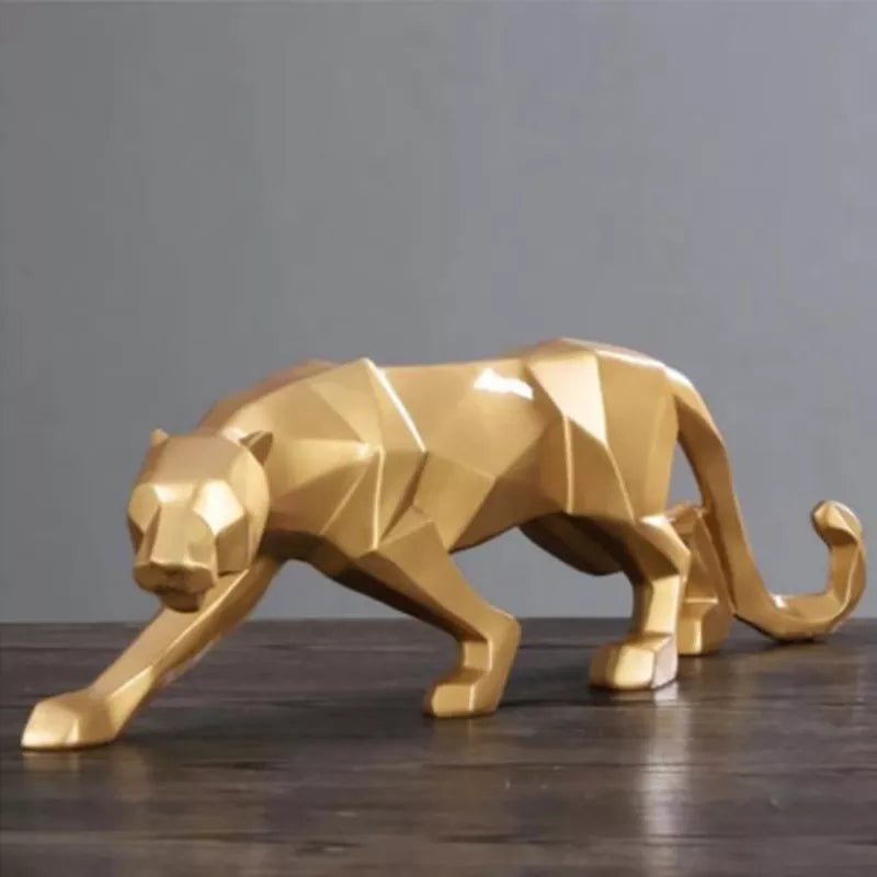 LZINA™ | Panther Statue, Animal Figure, Abstract Geometric Style, Resin, Leopard Sculpture, Home Office, Desktop Decoration, Crafts