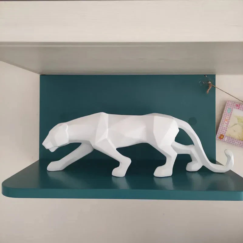 LZINA™ | Panther Statue, Animal Figure, Abstract Geometric Style, Resin, Leopard Sculpture, Home Office, Desktop Decoration, Crafts