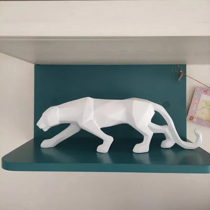 LZINA™ | Panther Statue, Animal Figure, Abstract Geometric Style, Resin, Leopard Sculpture, Home Office, Desktop Decoration, Crafts