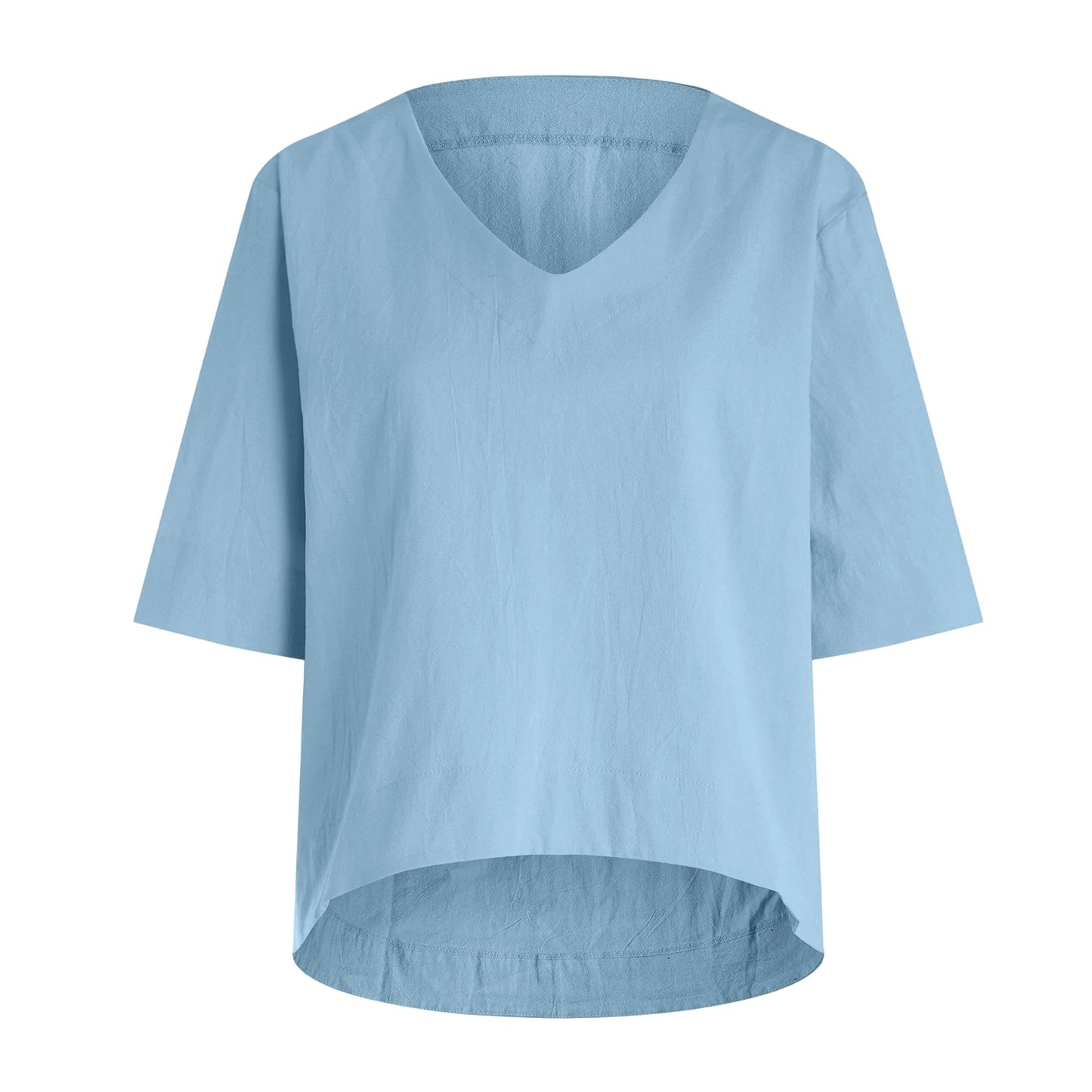 Women’s V Neck Loose Blouse with Half Sleeves and Casual Summer Fit