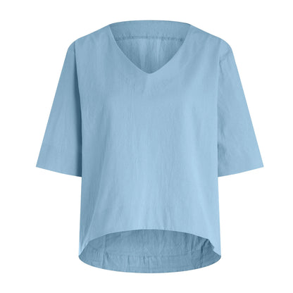 Women’s V Neck Loose Blouse with Half Sleeves and Casual Summer Fit