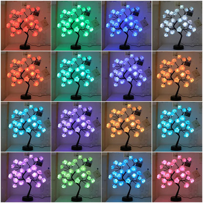 LZINA™ | RGB Rose Flower Tree Lights 24LED USB Battery Table Lamp Fairy Night Light Home Party Christmas Wedding Bedroom Decoration Gift