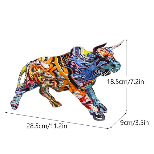 LZINA™ | Graffiti-Painting Resin Bull Figures Home Living Room Bedroom Office Desktop Feng Shui Ornaments Collection Statues