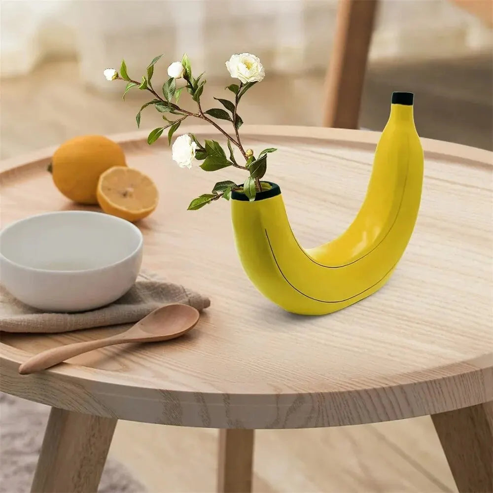 LZINA™ | Banana vase, flower vase made of resin, cute banana shape, decorative tabletop vase for flower arrangements, living room, bedroom, home decoration