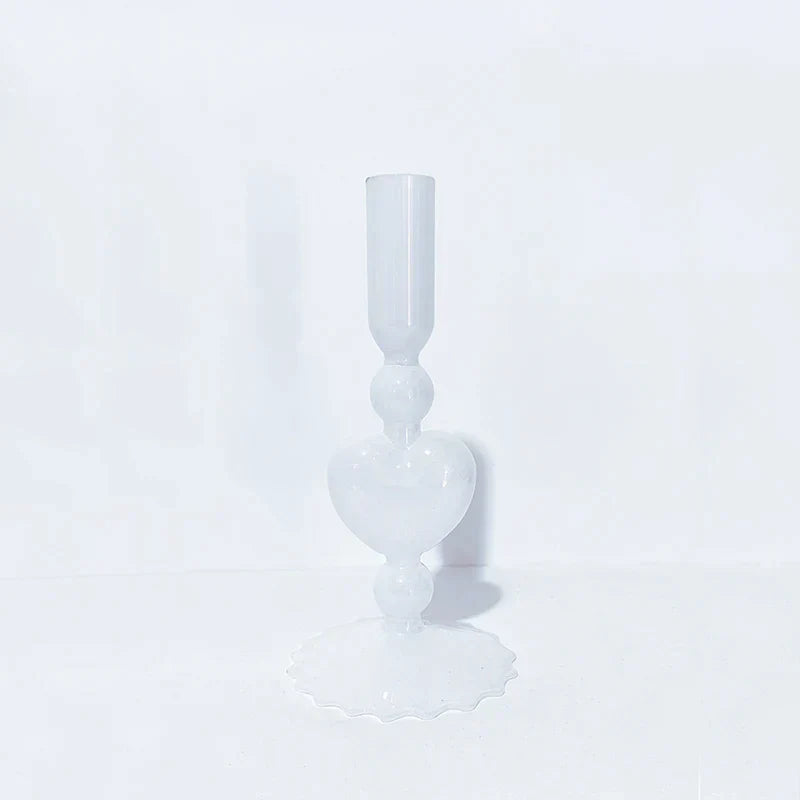 BowLift | Retro Taper Candle Holder Red Heart Shape Glass Candle Holder Wedding Table Decoration Home Party Glass Vase Decor