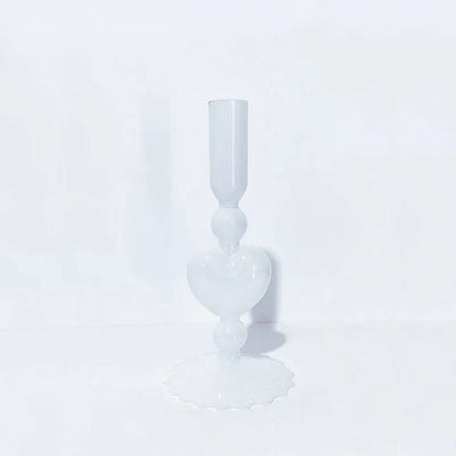 BowLift | Retro Taper Candle Holder Red Heart Shape Glass Candle Holder Wedding Table Decoration Home Party Glass Vase Decor