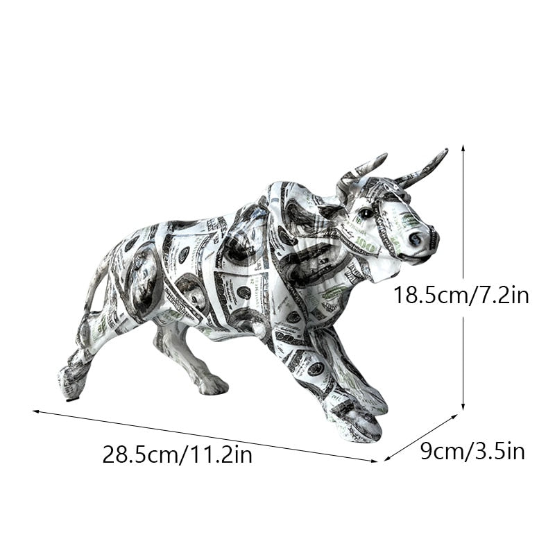 LZINA™ | Graffiti-Painting Resin Bull Figures Home Living Room Bedroom Office Desktop Feng Shui Ornaments Collection Statues