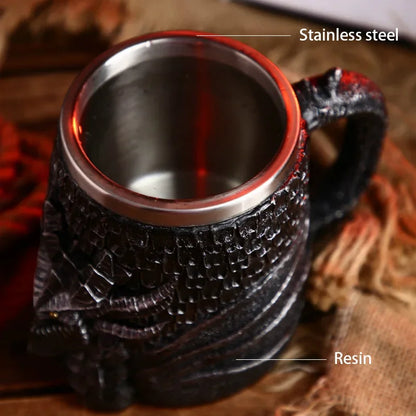 LZINA™ | Medieval Dragon Resin Stainless Steel Mug as Coffee Mug or Tea Mug