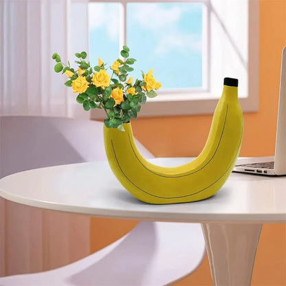 LZINA™ | Banana vase, flower vase made of resin, cute banana shape, decorative tabletop vase for flower arrangements, living room, bedroom, home decoration