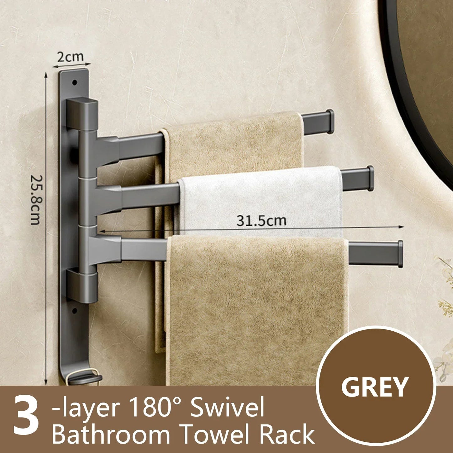 BowLift | Bathroom Towel Holder Rotatable Towel Rack Space Aluminum 1/2/3/4/5-Bar Towel Holder Kitchen Shelf Kitchen Hanging Shelf Wall Mounted