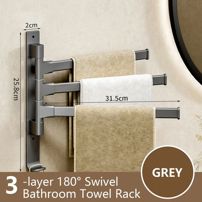 BowLift | Bathroom Towel Holder Rotatable Towel Rack Space Aluminum 1/2/3/4/5-Bar Towel Holder Kitchen Shelf Kitchen Hanging Shelf Wall Mounted
