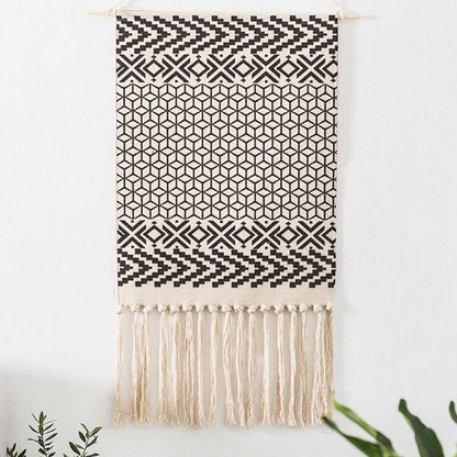 LZINA™ | Bohemian Wall Tapestry, Macrame Wall Hanging, Home Decoration, Cotton Linen Tassel, Handcrafted, Woven, Geometric Canvas Art, Background Wall Tapestries