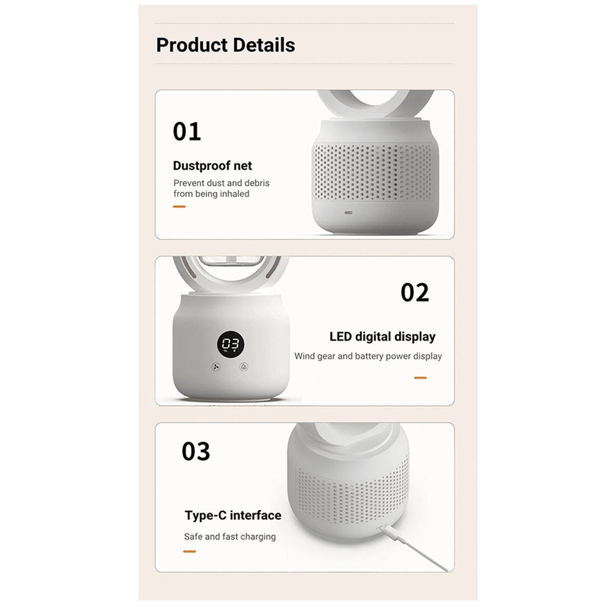 LZINA™ | Portable fan without blades with humidifier and night light for refreshing comfort