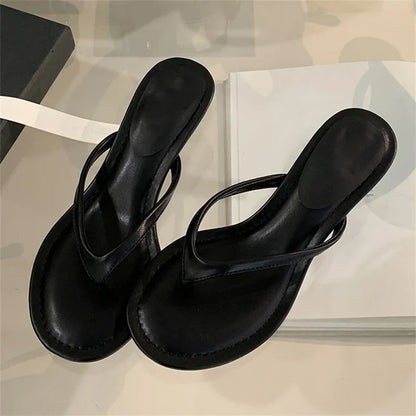 Women’s Apricot Low Heel Flip Flop Sandals with Round Toe and Thin Heel