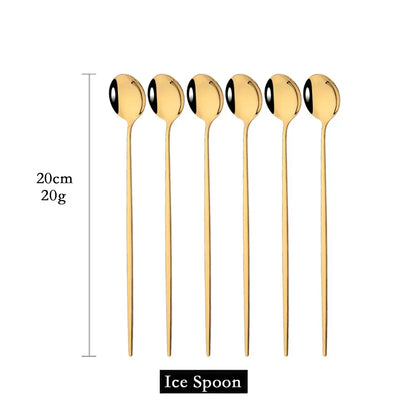 BowLift | Golden 6-piece Long Handle Spoon Set