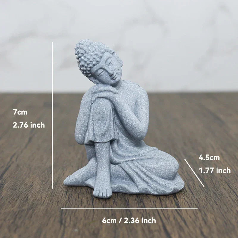 LZINA™ | Buddha Stone Statue Small Buddhist Monks Tibetan Buddhism Figures Zen Garden Ornament Meditation Home Aquarium Decoration
