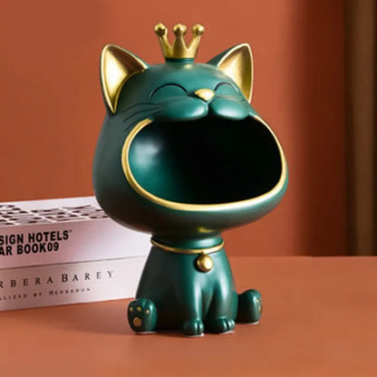 LZINA™ | Fortune Crown Big Mouth Cat Entrance Key Holder Decorative Ornament, Light Luxury Housewarming Gift Sculpture