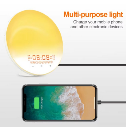 LZINA™ | Wake Up Light Alarm Clock with Sunrise Simulation, Sunset Mode, Night Light and FM Radio