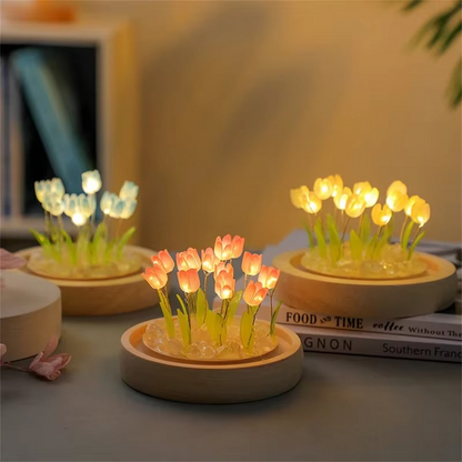 LZINA™ | Handmade Artificial Tulip LED Night Light Bedside Table Lamp for Bedroom and Gift Decor