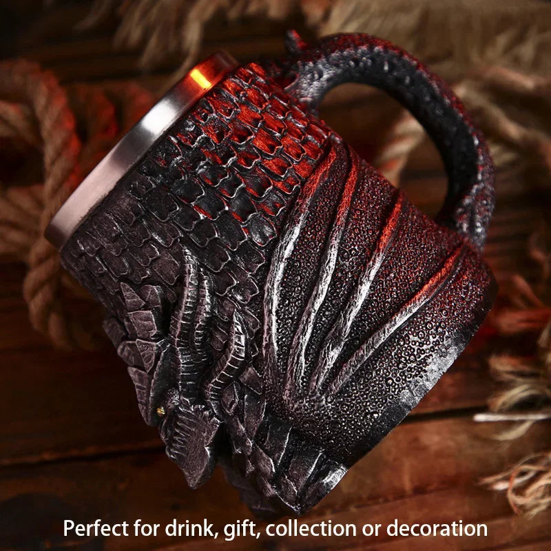 LZINA™ | Medieval Dragon Resin Stainless Steel Mug as Coffee Mug or Tea Mug