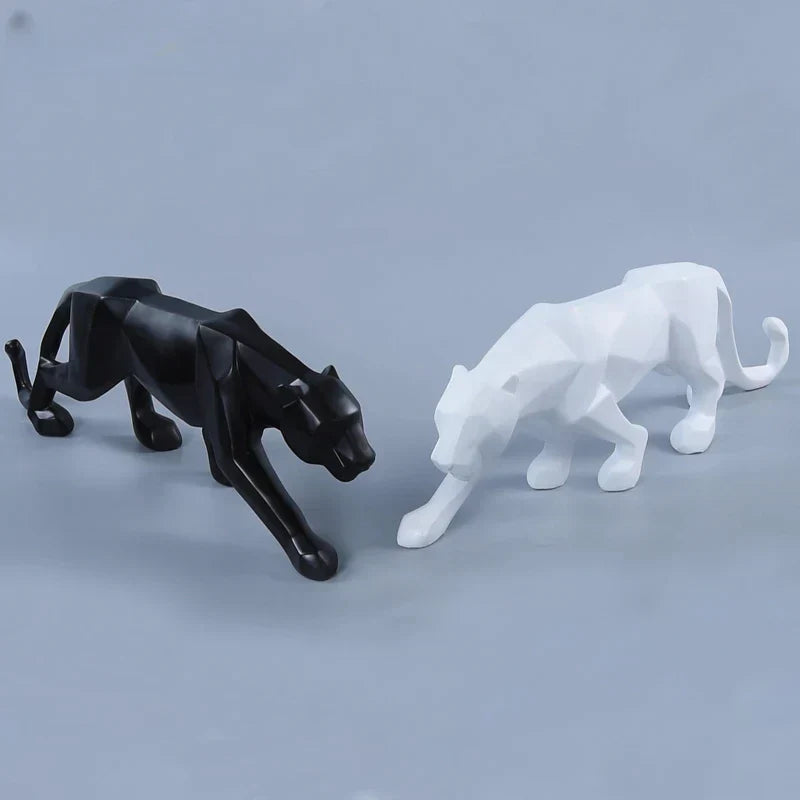 LZINA™ | Panther Statue, Animal Figure, Abstract Geometric Style, Resin, Leopard Sculpture, Home Office, Desktop Decoration, Crafts