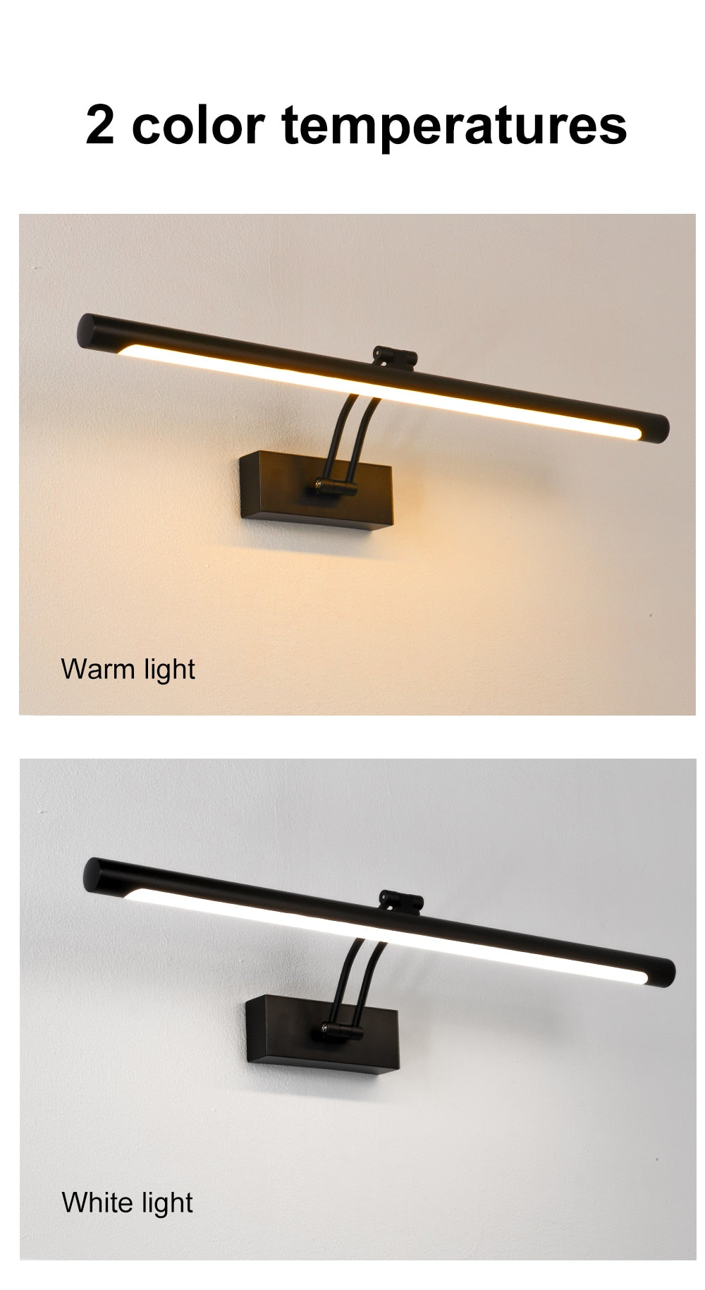 BowLift 80-100 cm LED Wall Light – Sleek Black & Silver Internal Picture Light for Bathrooms