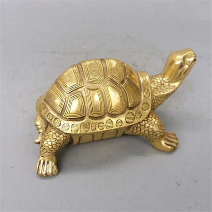 LZINA™ | Brass Feng Shui Turtle Statue Lucky Animal Sculpture for Longevity Home Office Decoration Figurine Gift Study Ornament