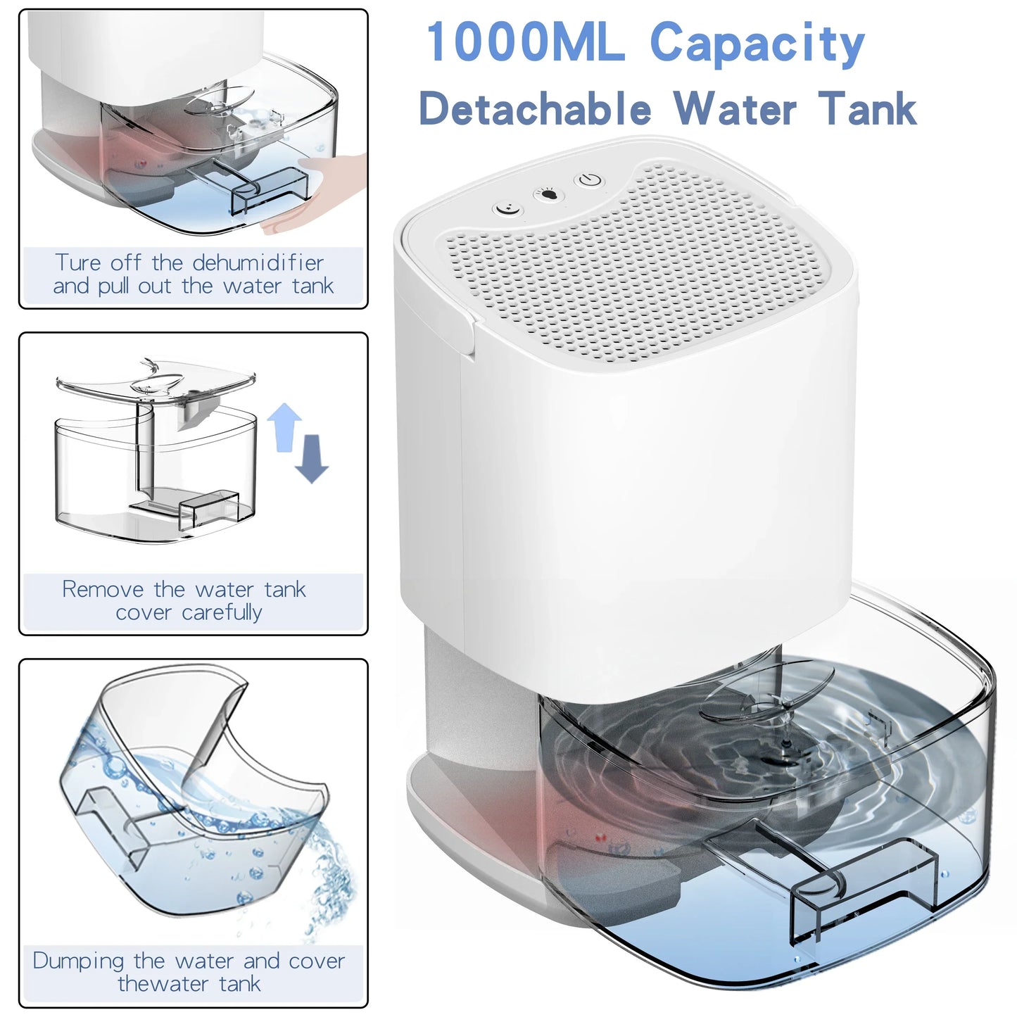 LZINA™ | 1000ml Portable 2-in-1 Dehumidifier with Air Filter & Night Light – Aveline