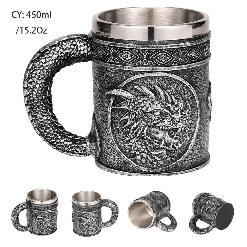 LZINA™ | Medieval Dragon Resin Stainless Steel Mug as Coffee Mug or Tea Mug