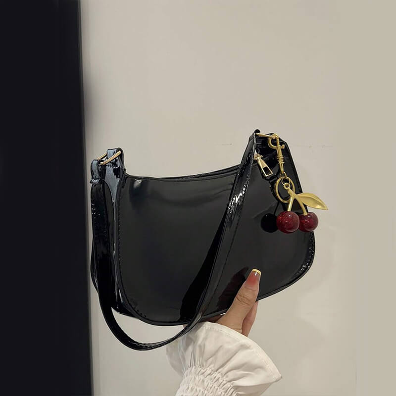 Women’s PU Leather Shoulder Bag with Cherry Pendant