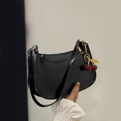 Women’s PU Leather Shoulder Bag with Cherry Pendant