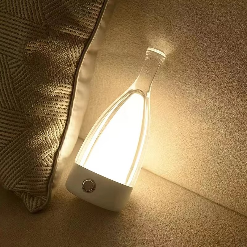 LZINA™ | Wine Bottle Desk Lamp with Bluetooth Speaker – Rechargeable Modern Bedside Night Light