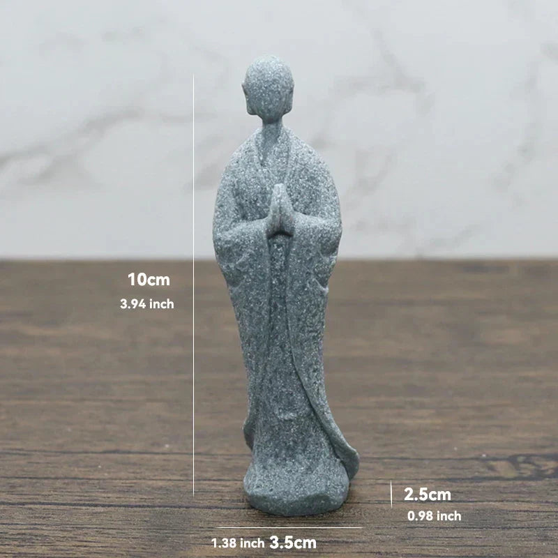 LZINA™ | Buddha Stone Statue Small Buddhist Monks Tibetan Buddhism Figures Zen Garden Ornament Meditation Home Aquarium Decoration
