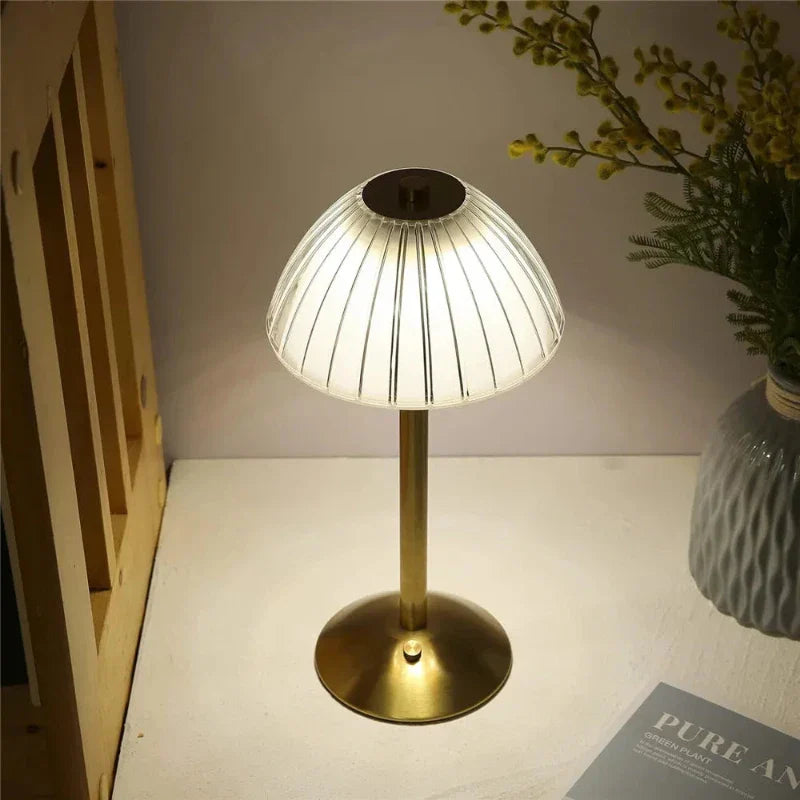 BowLift GlassGleam: Cordless LED Table Lamp with 3 Color Temperatures and Dimming