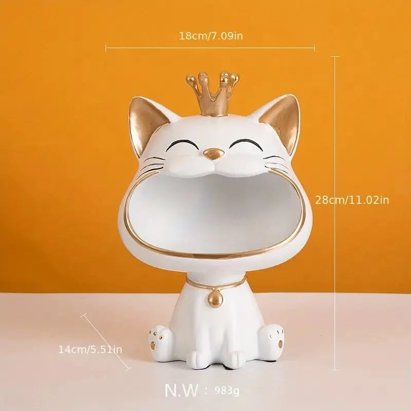 LZINA™ | Fortune Crown Big Mouth Cat Entrance Key Holder Decorative Ornament, Light Luxury Housewarming Gift Sculpture