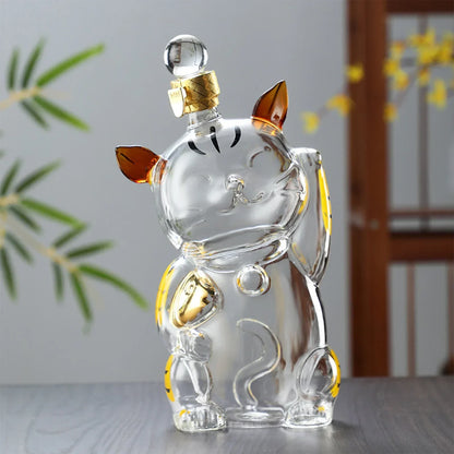 BowLift | Cat Shaped Glass Decanter Glass Holder with Stopper Bottle Drinkware Dispenser Carafe 1000ml for Dining Party Decoration Gift