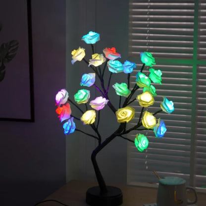 LZINA™ | RGB Rose Flower Tree Lights 24LED USB Battery Table Lamp Fairy Night Light Home Party Christmas Wedding Bedroom Decoration Gift