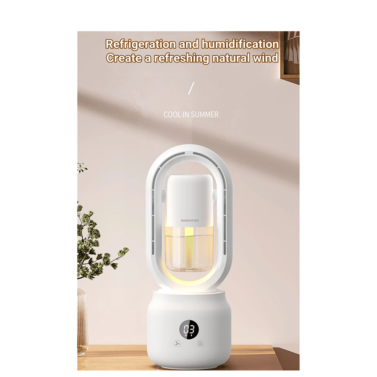 LZINA™ | Portable fan without blades with humidifier and night light for refreshing comfort