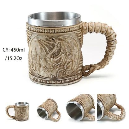 LZINA™ | Medieval Dragon Resin Stainless Steel Mug as Coffee Mug or Tea Mug