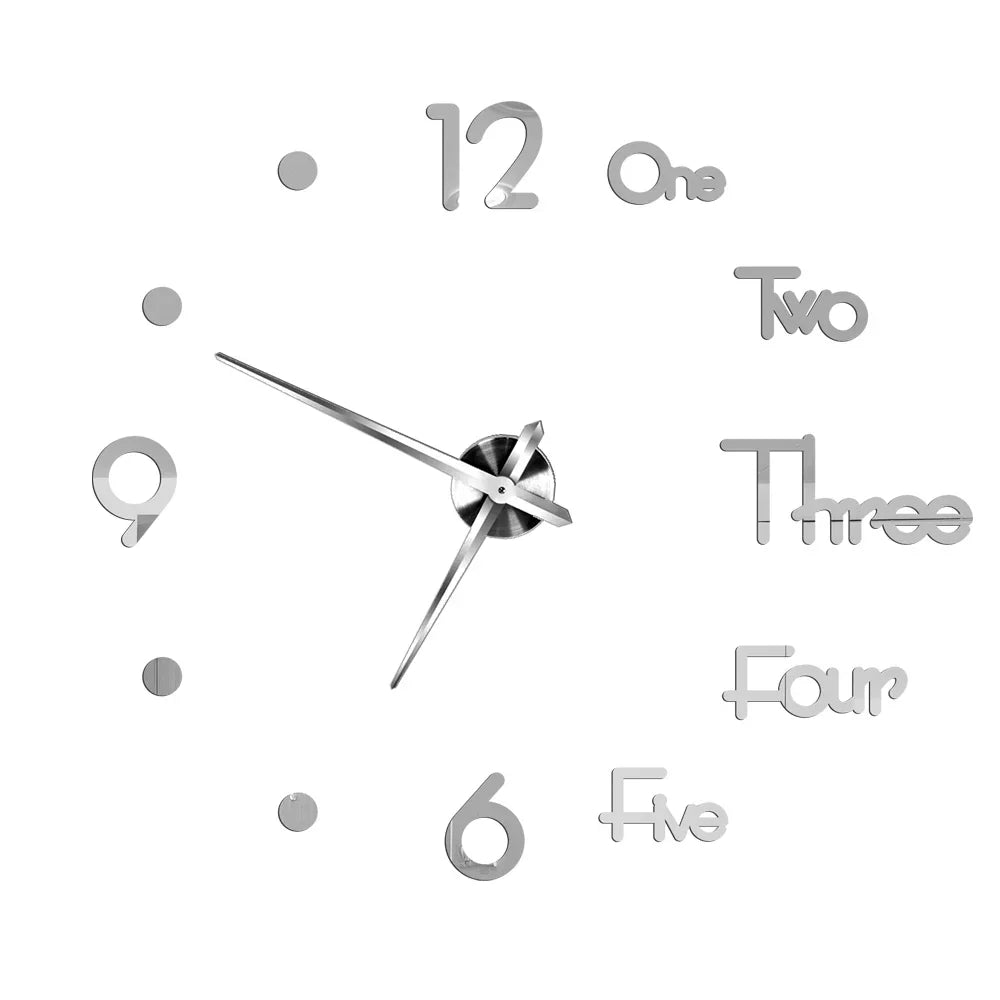 Big Wall Clock DIY 3D Self Adhesive Mirrored Acrylic Wall Clock For Kitchen Dining Room Living Room Creative Home Decor | Bowlift