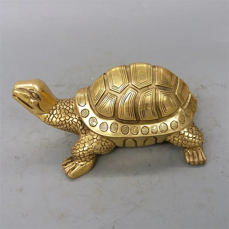 LZINA™ | Brass Feng Shui Turtle Statue Lucky Animal Sculpture for Longevity Home Office Decoration Figurine Gift Study Ornament