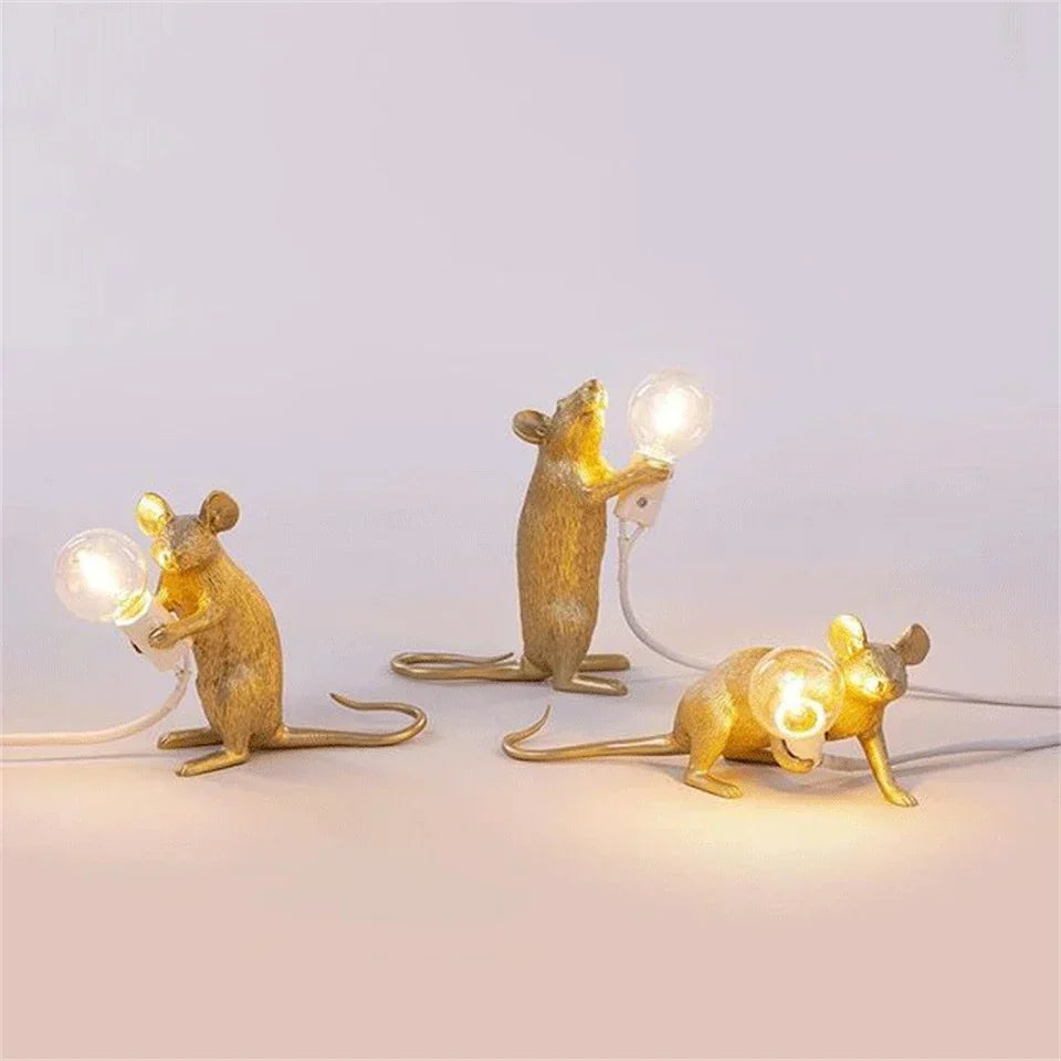 BowLift Modern LED Animal Table Lamps - Resin Rat, Cat, and Squirrel Night Lights