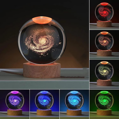 LZINA™ | 2.36 in RGB Crystal Ball Night Light with Milky Way and Moon - Cosmos-Inspired Bedside Decoration