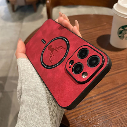 LZINA™ | Luxury Deer Leather Apple iPhone Case | Magnetic Phone Case, Wireless Case, MagSafe, Wireless Charging, Protective Case, Cover for iPhone 15, 14, 13 Pro Max Plus