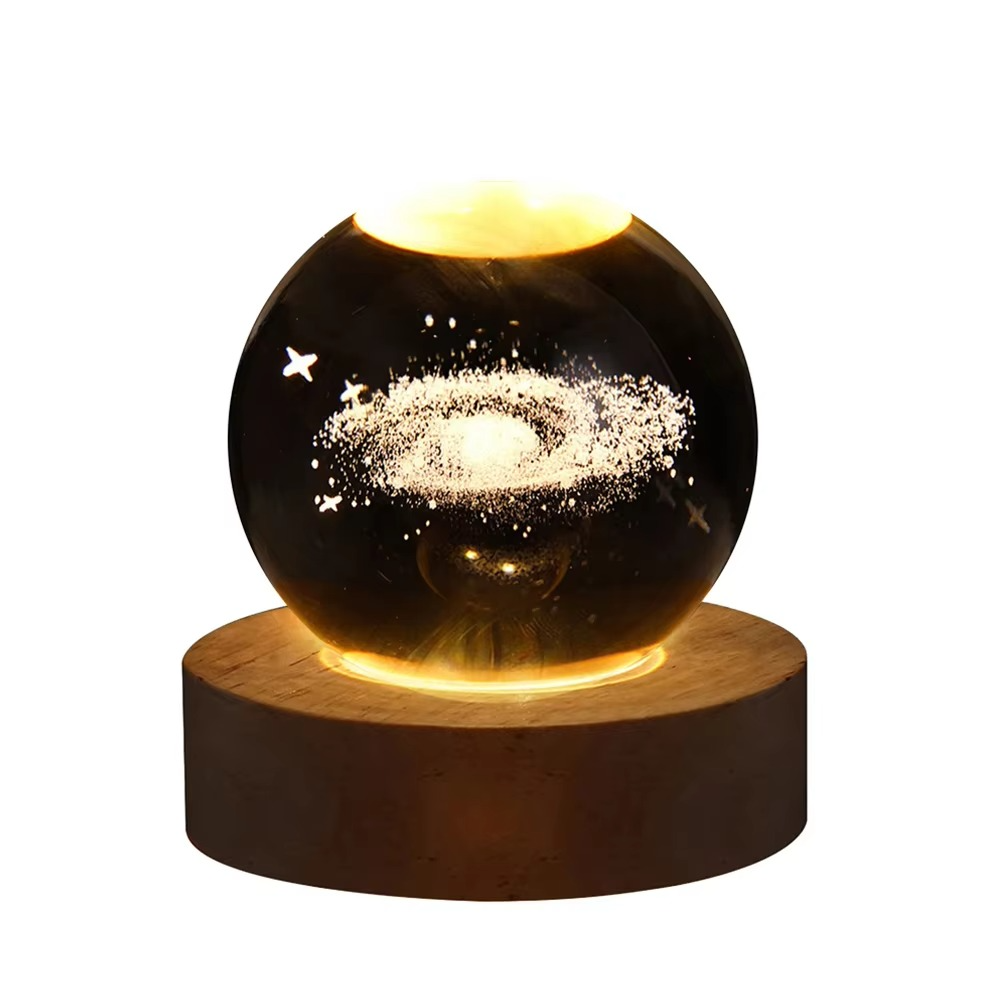 LZINA™ | 2.36 in RGB Crystal Ball Night Light with Milky Way and Moon - Cosmos-Inspired Bedside Decoration