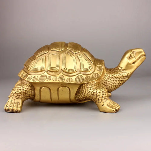 LZINA™ | Brass Feng Shui Turtle Statue Lucky Animal Sculpture for Longevity Home Office Decoration Figurine Gift Study Ornament