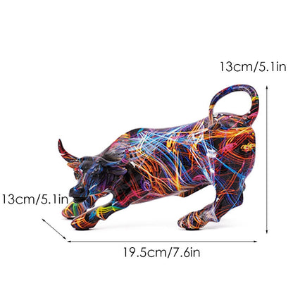 LZINA™ | Graffiti-Painting Resin Bull Figures Home Living Room Bedroom Office Desktop Feng Shui Ornaments Collection Statues
