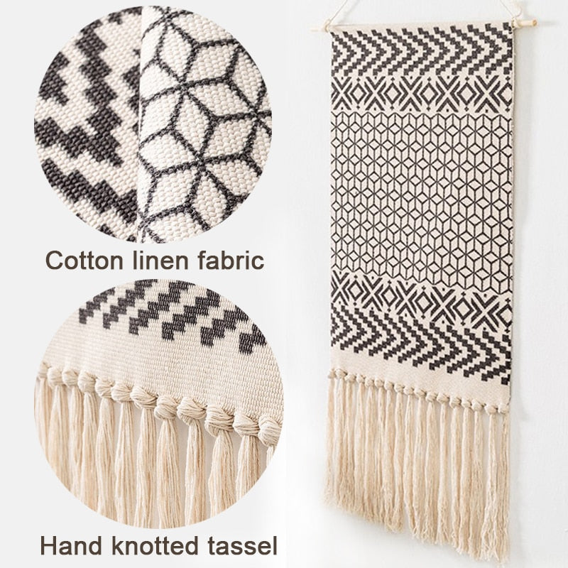 LZINA™ | Bohemian Wall Tapestry, Macrame Wall Hanging, Home Decoration, Cotton Linen Tassel, Handcrafted, Woven, Geometric Canvas Art, Background Wall Tapestries