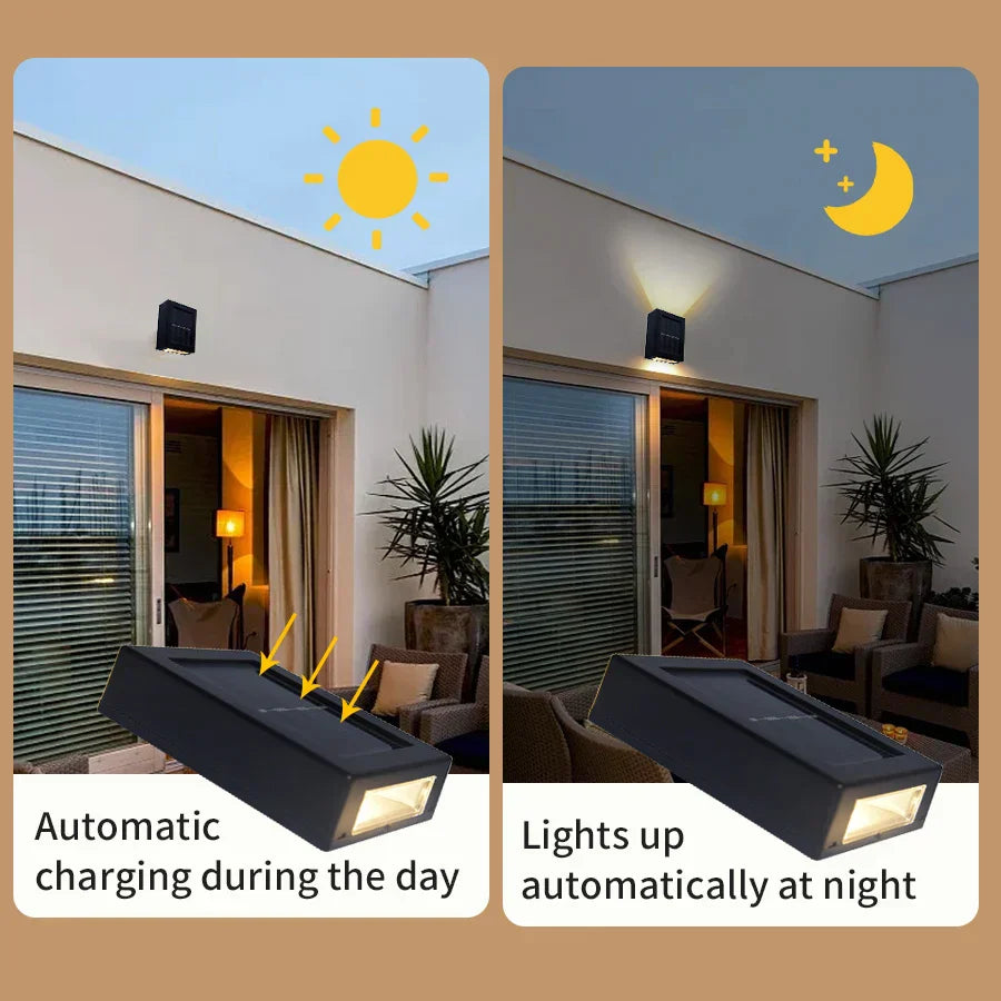 LZINA™ | Waterproof LED Solar Wall Lamp: Up and Down Lighting for Balcony, Garden, Street and Landscape