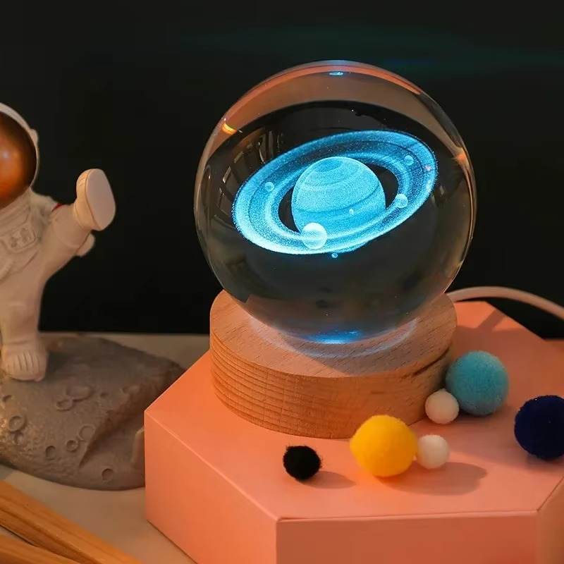 LZINA™ | 2.36 in RGB Crystal Ball Night Light with Milky Way and Moon - Cosmos-Inspired Bedside Decoration